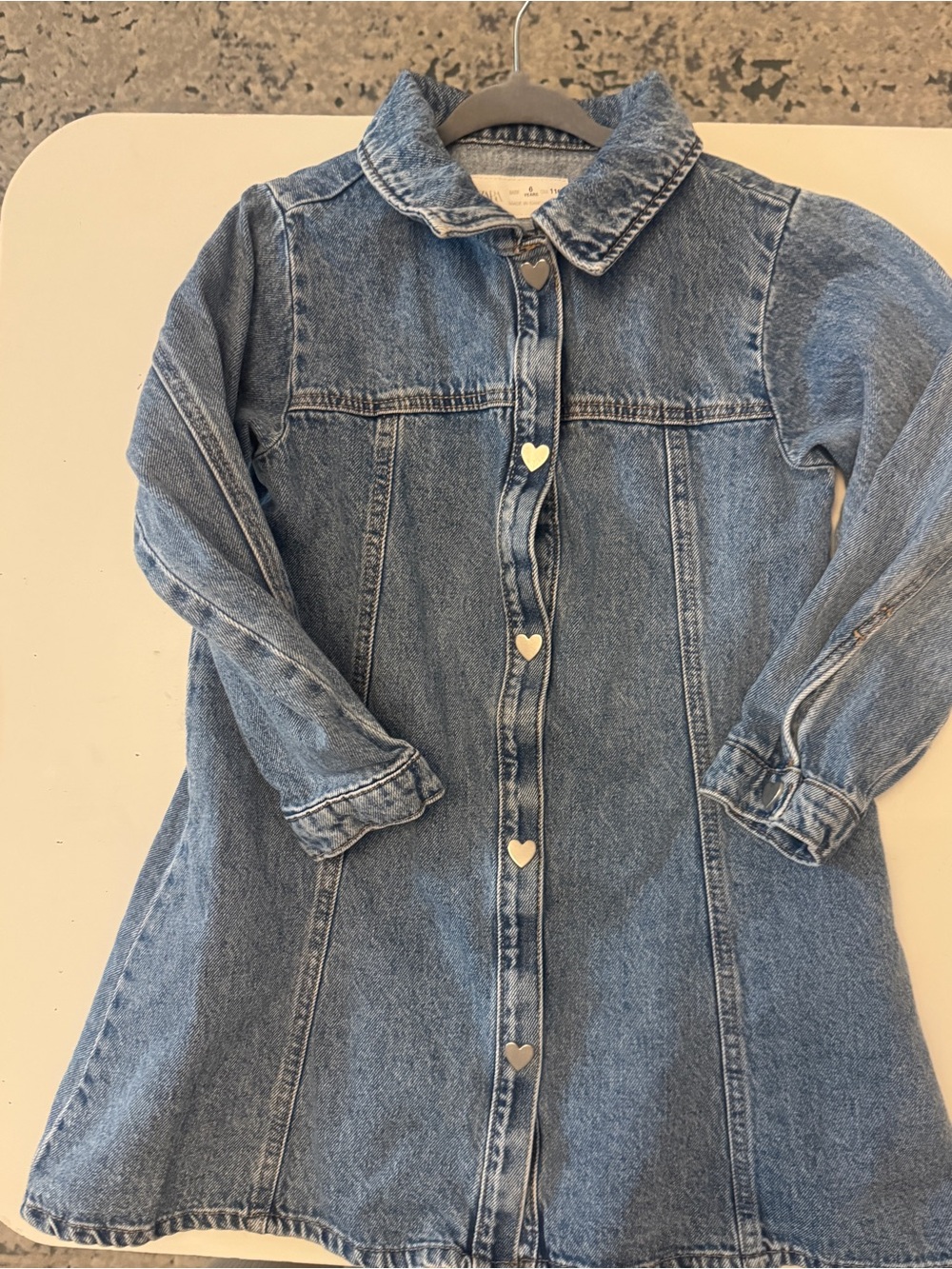 Zara Kids Blue Denim Heart-Button Dress